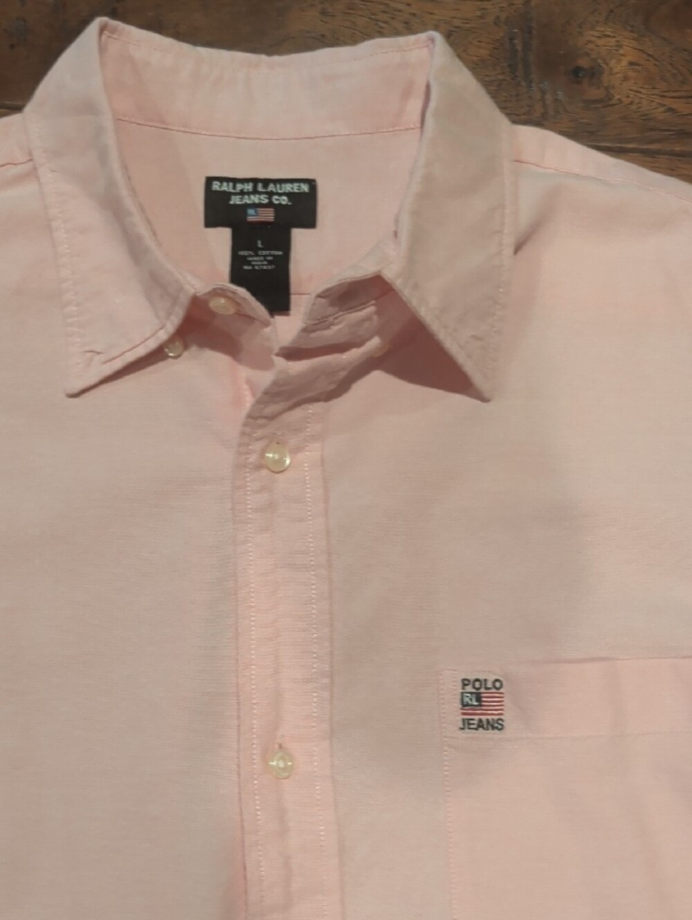 Vintage 90s Ralph Lauren Polo Jeans Co Pink Oxford Shirt Men's L Long Sleeve - Picture 2 of 7